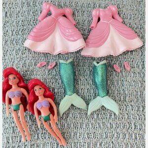 2 Vtg Polly Pocket Disney Princess Ariel Little Mermaid Dolls Outfit Lot